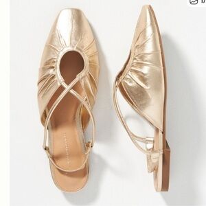 Anthropologie Metallic Gold Loafers